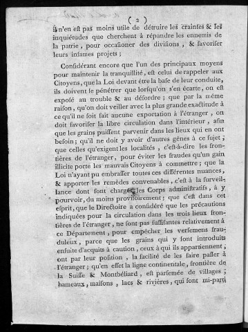 Arrêté du Directoire du département du Doubs. A la séance du 30 mars 1792, l'an 4e de la liberté