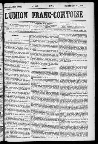 21/08/1878 - L'Union franc-comtoise [Texte imprimé]
