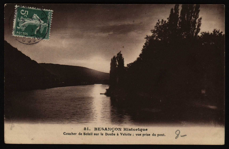 Coucher de Soleil sur le Doubs à Velotte ; vue prise du Pont [image fixe] , Paris : I. P. M., 1904/1911