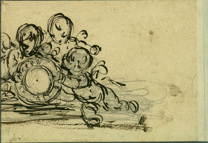 Motif décoratif (pour une pendule ?) avec trois Amours / Louis-Jacques Durameau , [S.l.] : [L.-J. Durameau], [1700-1800]