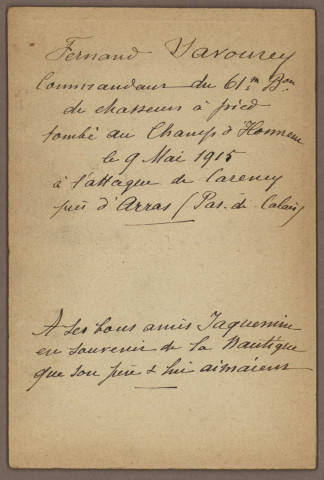 Photographie ; portrait de Fernand Savourey, ami de la famille Jacquemin.