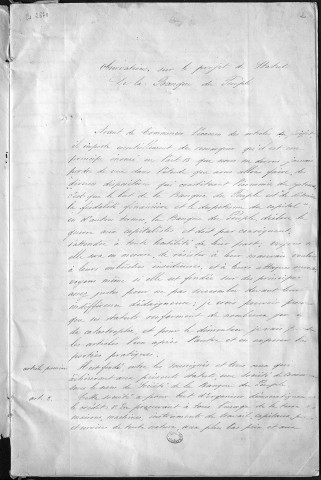 Ms 2870 - Bénard (Théodore-Napoléon) et Bénard-Lechevallier. "Observations sur le projet de statuts de la Banque du Peuple".