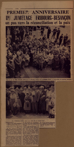 Jumelage avec Fribourg en Brisgau : articles de presse relatifs au jumelage Besançon / Fribourg. 1960-1965