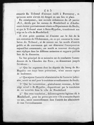 Appel à la vérité et à la justice, ou mémoire en faveur de la ville de Montbéliard, contre les prétentions du bourg de St.-Hypolite, et réponse au rapport fait à la Chambre des Pairs de France, dans la séance du 28 décembre 1814