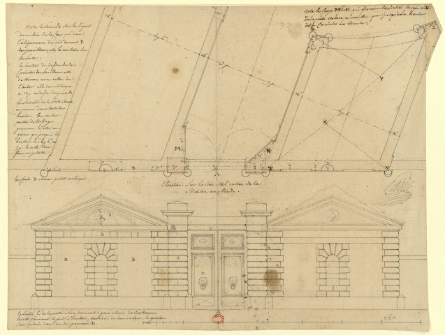 Hôtels Tassin de Villiers et Tassin de Moncourt, à Orléans. Elévation d'une entrée / Pierre-Adrien Pâris , [S.l.] : [P.-A. Pâris], [1791]