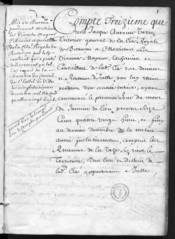 Comptes de la Ville de Besançon, recettes et dépenses, Compte de Jacques Antoine Varin (1688)