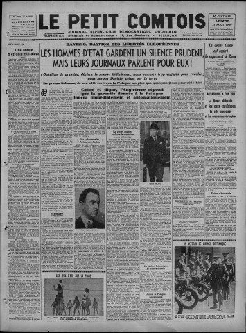21/08/1939 - Le petit comtois [Texte imprimé] : journal républicain démocratique quotidien