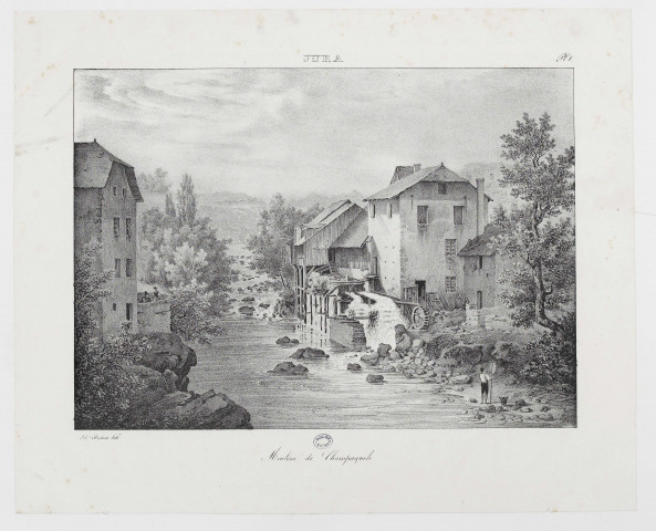 Moulins de Champagnole [estampe] : Jura / Ed. Hostein lith. , [Paris] : Impr. lith. de H. Gaugain, [1800-1899]