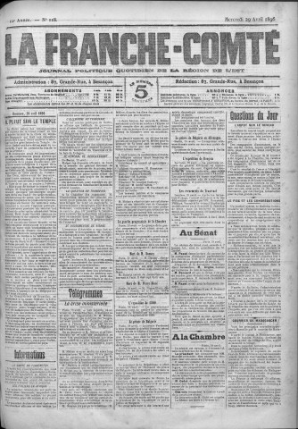 29/04/1896 - La Franche-Comté : journal politique de la région de l'Est