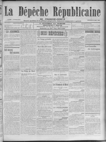 21/08/1908 - La Dépêche républicaine de Franche-Comté [Texte imprimé]