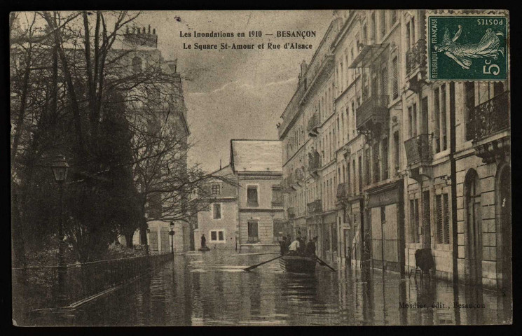 Besançon - Les Inondations en 1910 - Square St-Amour et Rue d'Alsace. [image fixe] , Besançon : Mosdier, édit. Besançon, 1904/1910
