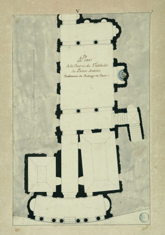 Plan de la cour et du vestibule du palais Massimi, architecture de Baltazar de Sienne / Pierre-Adrien Pâris , [S.l.] : [P.-A. Pâris], [1700-1800]