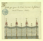 Grille qui sépare la cour du sérail des jardins dans le "Dormeur éveillé", opéra-comique créé à Fontainebleau le 14 novembre 1783. Projet de décor de théâtre / Pierre-Adrien Pâris , [S.l.] : [P.-A. Pâris], [1700-1800]