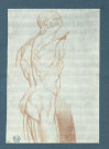 Etude de nu : tête, buste et à mi-jambes ; le corps tourné de trois quarts arrière droit, le visage regardant de trois quarts avant droit / Suvée , [S.l.] : [Suvée], [1700-1800]