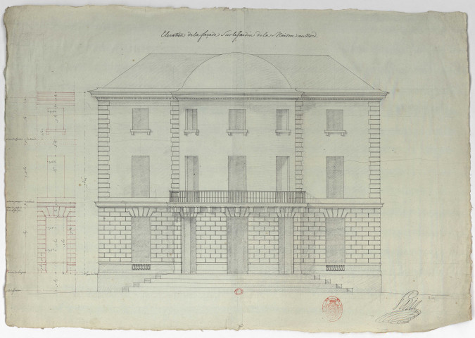 Elévation de la façade sur le jardin de la maison au Nord [Dessin] / [signé] Pâris , 1750/1799