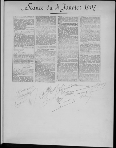 Registre des délibérations du Conseil municipal, avec table alphabétique, du 1er janvier au 30 décembre 1907