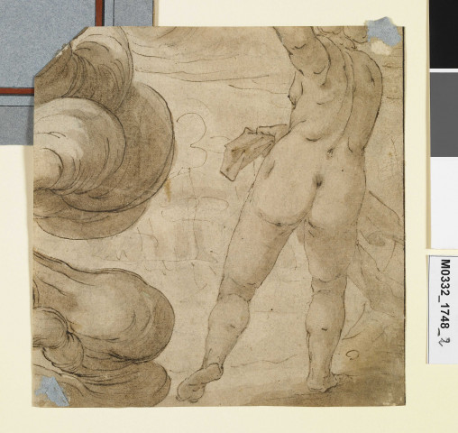 Femme nue allongée vue de face et vue de dos (recto); Figure nue courant (verso)