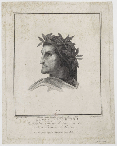 Dante Alighieri [image fixe] / Ang. Campanella inc.  ; Luigi Agricola dis. , Rome : presso Agapito Franzetti nel Corso alle Convertite, 1300/1320