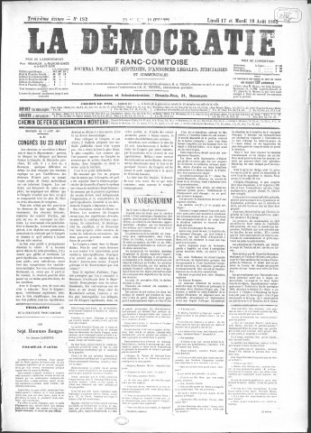17/08/1885 - La Démocratie franc-comtoise : journal politique quotidien