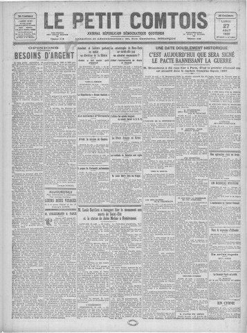 27/08/1928 - Le petit comtois [Texte imprimé] : journal républicain démocratique quotidien