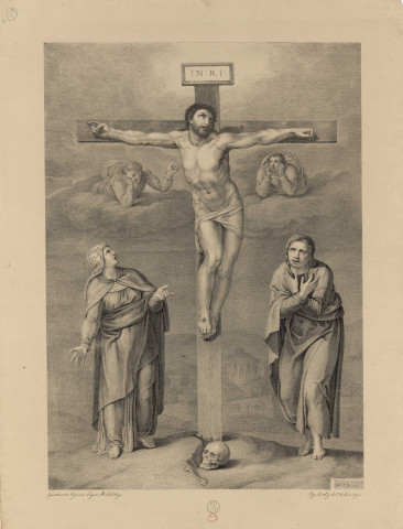 Christ entre la Vierge et Saint-Jean [Image fixe] / Gautherot et Vigneron d'après Michel Ange  ; Imp. Lithog. de C. de Lasteyrie , 1729/1849
