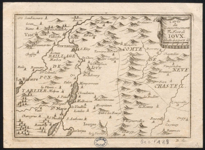 Carte du gouvernement du fort de Joux. R. D. fec. A. D. Perelle sculp. Echelle de 5 quarts de l. [Document cartographique]