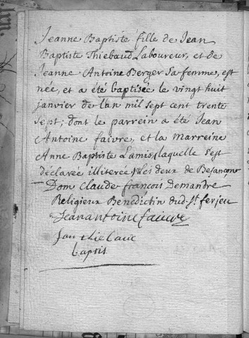 Paroisse de Saint Ferjeux : baptêmes (naissances), mariages, sépultures (décès)
2 janvier 19 décembre 1737