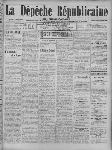 12/09/1908 - La Dépêche républicaine de Franche-Comté [Texte imprimé]