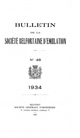 01/01/1934 - Bulletin de la Société belfortaine d'émulation [Texte imprimé]