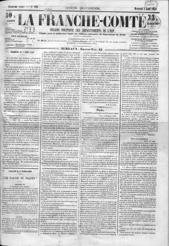 03/08/1859 - La Franche-Comté : organe politique des départements de l'Est