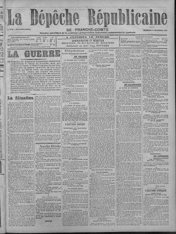 04/12/1914 - La Dépêche républicaine de Franche-Comté [Texte imprimé]