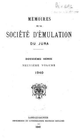 01/01/1940 - Mémoires de la Société d'émulation du Jura [Texte imprimé]