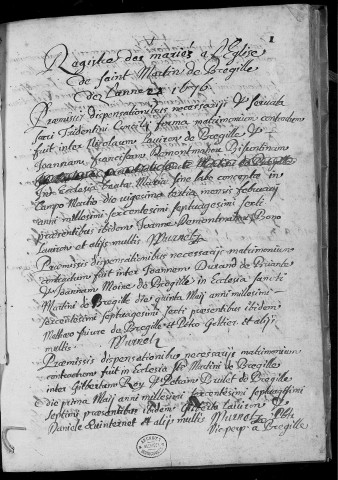 Paroisse de Bregille : mariages, sépultures (décès).
mariages : 23 février 1676 - 6 avril 1728.
sépultures (décès) : 3 mars 1676 7 novembre 1728.