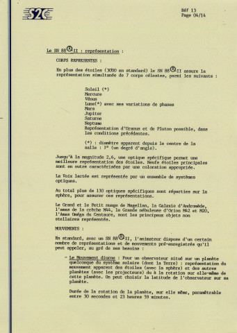 Muséum de la Citadelle, projet de planétarium (non réalisé) : études, documents de travail, comptes-rendus de réunions (90-94)