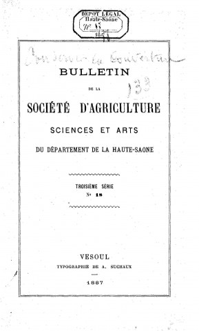 01/01/1887 - Bulletin de la Société d'agriculture, sciences et arts du département de la Haute-Saône [Texte imprimé]