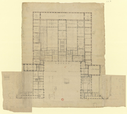 Versailles [Dessin] : projets pour la reconstruction du château : plan du premier étage du corps central du château de Versailles , 1750/1799