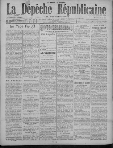08/02/1922 - La Dépêche républicaine de Franche-Comté [Texte imprimé]