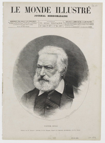 Victor Hugo [image fixe] / Dessin de M. Bocourt, gravure de M. Chapon, d'après la dernière photographie de M. Carjat 1877