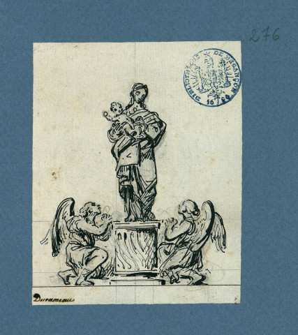 Vierge à l'Enfant adorée par deux anges / Louis-Jacques Durameau , [S.l.] : [L.-J. Durameau], [1700-1800]