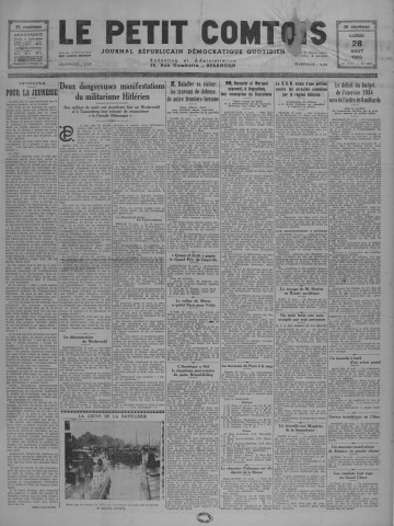 28/08/1933 - Le petit comtois [Texte imprimé] : journal républicain démocratique quotidien
