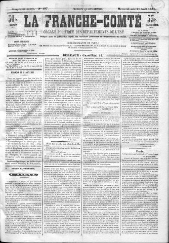 21/08/1861 - La Franche-Comté : organe politique des départements de l'Est