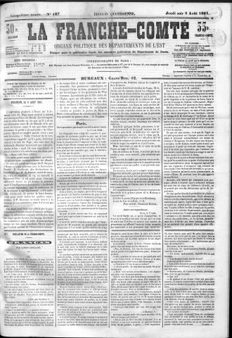 08/08/1861 - La Franche-Comté : organe politique des départements de l'Est