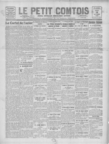 14/10/1926 - Le petit comtois [Texte imprimé] : journal républicain démocratique quotidien