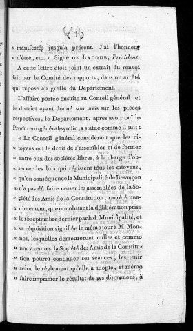 Récit de ce qui s'est passé à la rentrée de la Société des Amis de la constitution de Besançon. le 5 décembre 1790