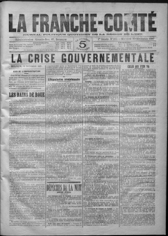 30/11/1887 - La Franche-Comté : journal politique de la région de l'Est