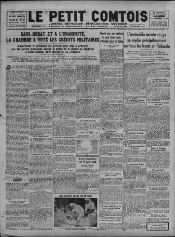 23/12/1939 - Le petit comtois [Texte imprimé] : journal républicain démocratique quotidien