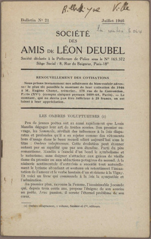 07/1946 - Bulletin / Société des amis de Léon Deubel