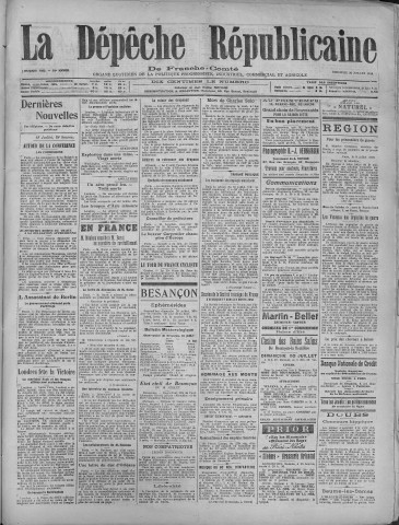 20/07/1919 - La Dépêche républicaine de Franche-Comté [Texte imprimé]