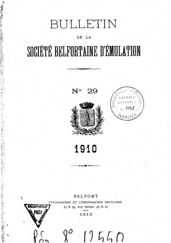 01/01/1910 - Bulletin de la Société belfortaine d'émulation [Texte imprimé]