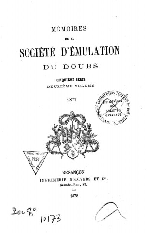 01/01/1877 - Mémoires de la Société d'émulation du Doubs [Texte imprimé]